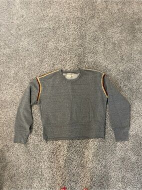 Gray Crewneck Sweatshirt with Red and Gold Shoulder Trim